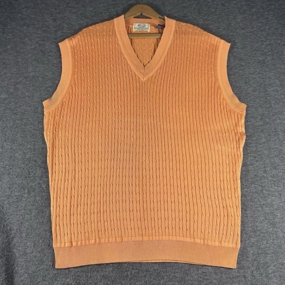 Men's Silk Cotton Blend Cable Knit Sweater Vest Orange Size XL Golf‎ Preppy